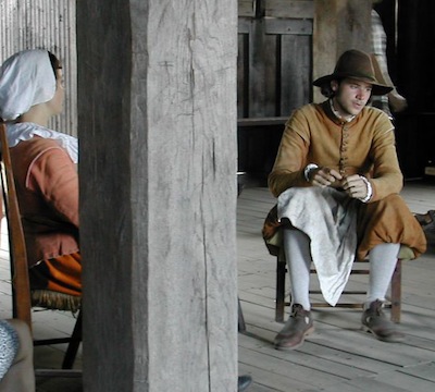 Mother And Daughter In 18thcentury American Colonial Dress Stock