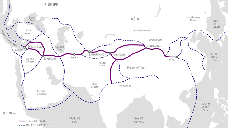 silk road map black and white