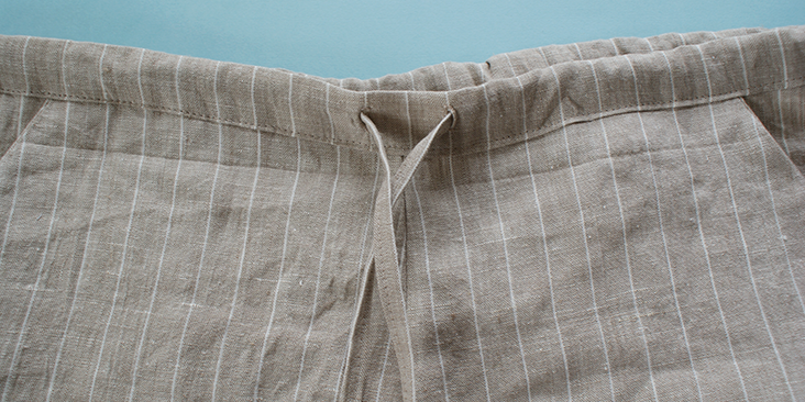 Drawstring Striped Linen Trousers