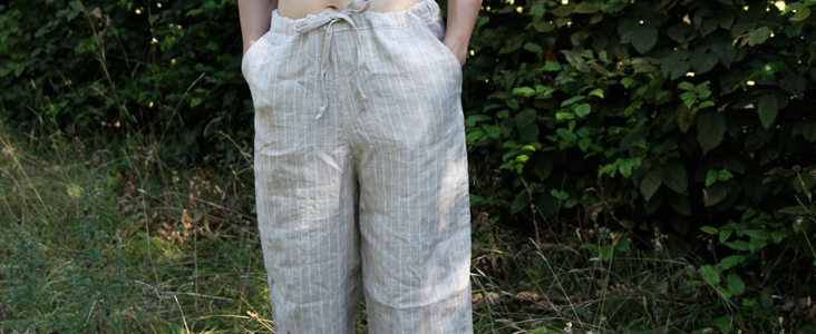 Drawstring Striped Linen Trousers