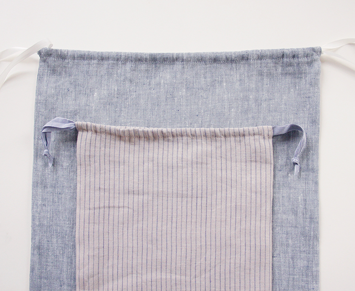 Easy Linen Drawstring Shoe Bag Tutorial the thread