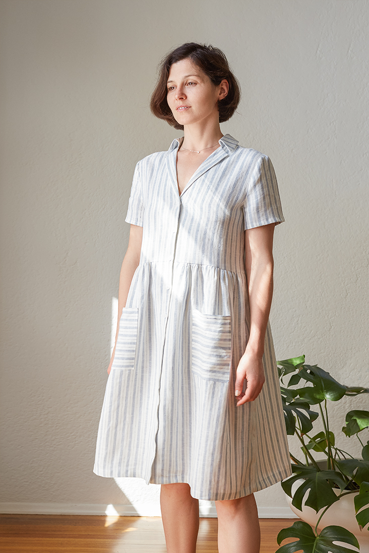 Jane Gathered Shirt Dress With Notched Collar Tutorial and Free
