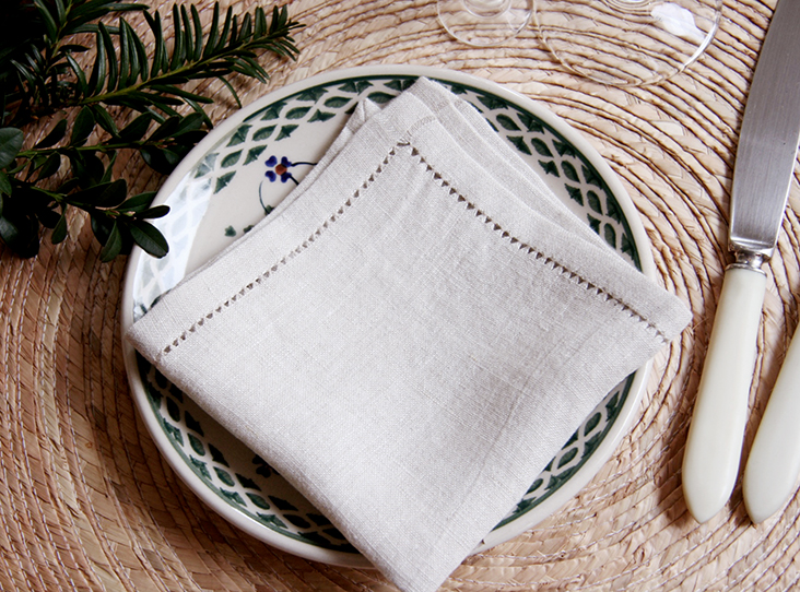 12 Linen Tea Napkins with Wide Hemstitched Edges White 12 inch | Cloth Kitchen Napkins | Fabric Lunch Napkins | Reusable Everyday Table Napkins