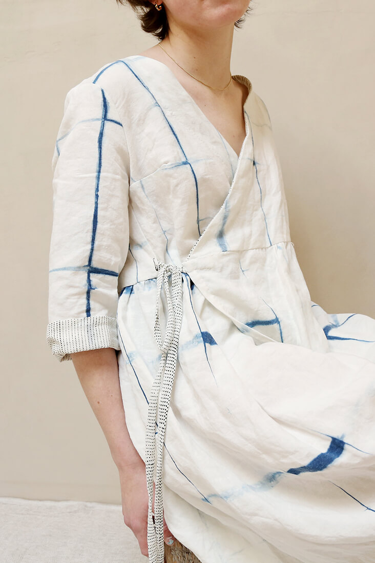 Noor Wrap Dress in Shibori Dyed Linen ...
