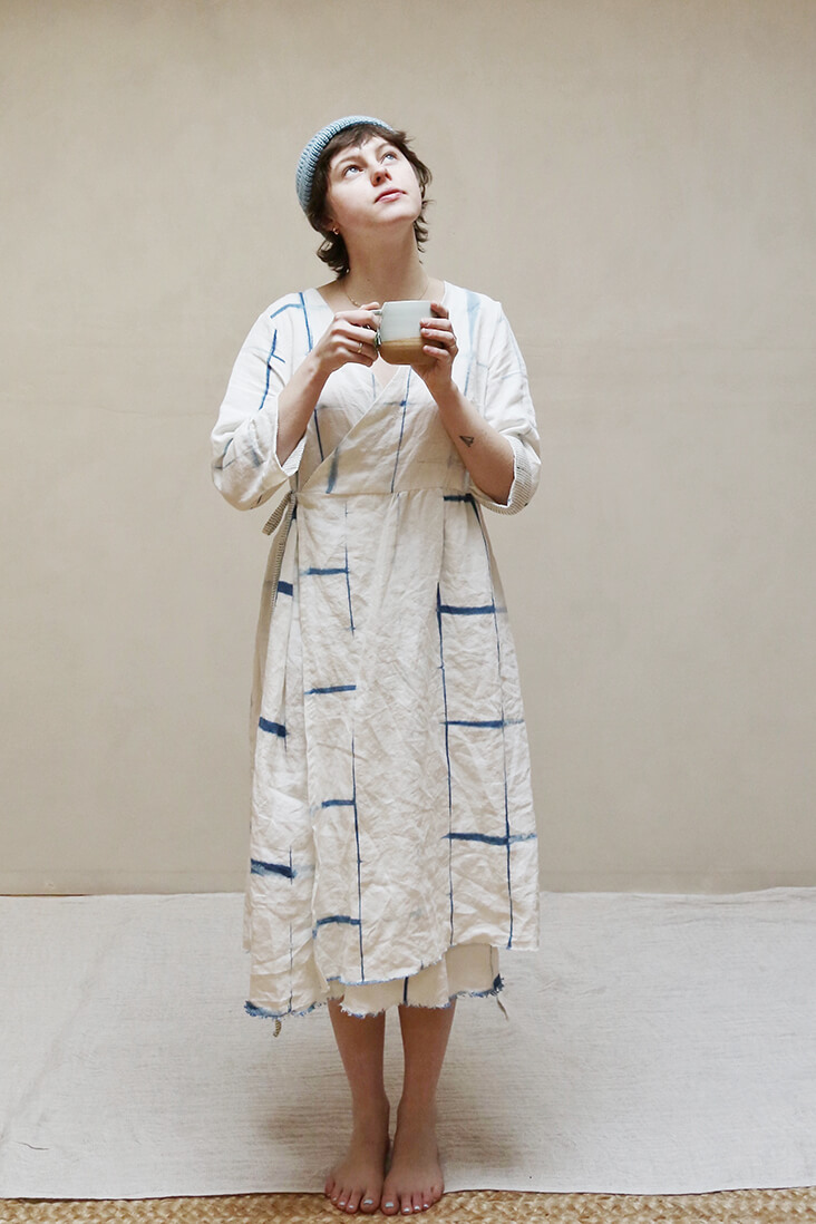 Noor Wrap Dress in Shibori Dyed Linen ...